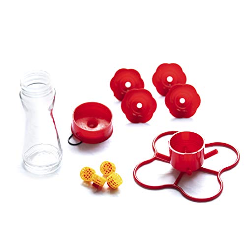 Nature's Rhythm Bird Feeder 4 bee Guard Plastic Feeding Port 8oz Glass Pinch Waist Hummingbird Feeder,1pcs - color: Red, size: 1pcs