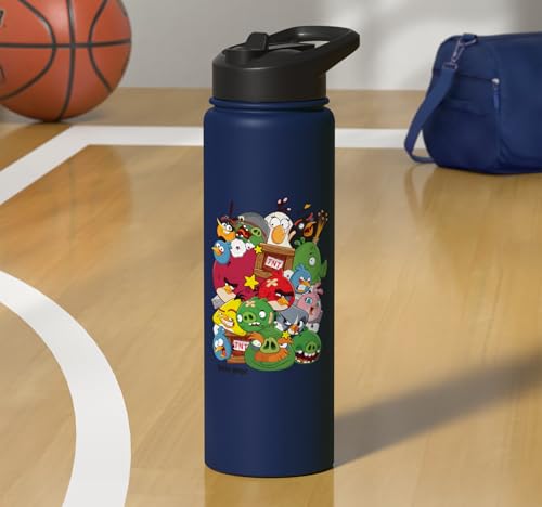Angry Birds Piggy & Bird Pile Stainless Steel Insulated Water Bottle - color: Navy Blue