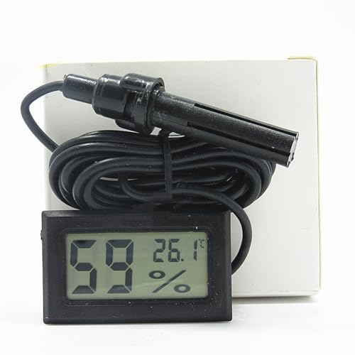Digital Thermometer Hygrometer with Probe, LCD Display Temperature Humidity Meter for Indoor Incubator Reptile Plant Terrarium, Embedded Installation, Wide Range 10 to 99
