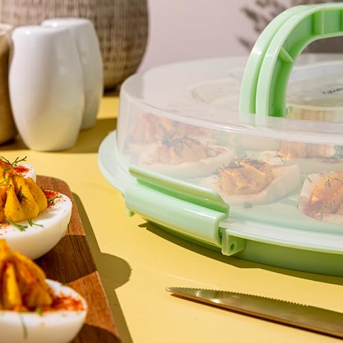 Deviled Egg Containers with Lid & Handles, 22-Count Portable Carrier, Dishwasher Safe Tray, Refrigerator Storage, High-Capacity Trays Deviled Egg Holder - Green - color: Green