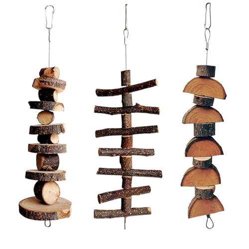 3pcs Small Animal Chews Toy Natural Apple Wood Block Cage Hanging Molars Treats Snack for Hamsters Rabbits Bunny Bird Parrots Chinchilla Guinea Pig Gerbils Squirrels