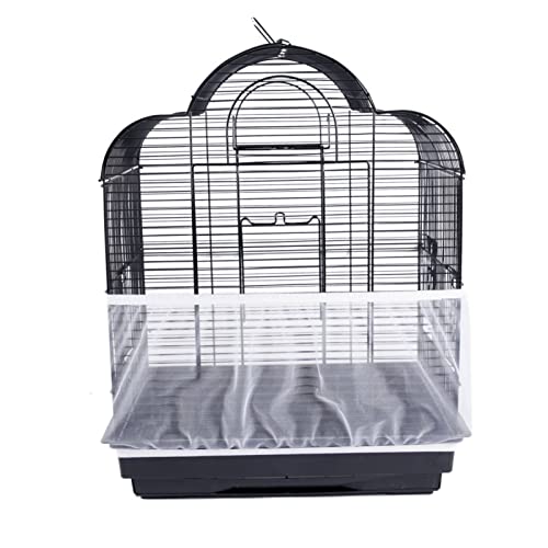 Hakeeta Bird Cage Skirt, Mesh Bird Seed Catcher, Birds Cage Airy Net Cover, Soft Nylon Ventilated Skirt Traps Cage Basket Seed Guard Parrot with Adjustable Drawstring.(Large Size-XL(White) - color: White