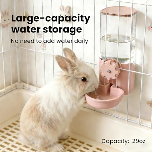 Rabbit Water Bottle for Cage Crate, 29oz No Drip Hanging Automatic Pet Water Dispenser for Small Animal Guinea Pig Bunny Chinchilla Ferret Hedgehog Puppy Cat (Pink) - color: Pink
