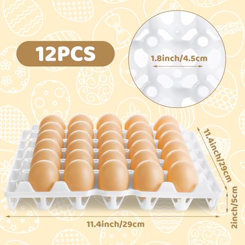 12 Pack Plastic Egg Tray Egg Crates, Stackable Egg Cartons Flats Each Holds 30 Eggs, Bulk Egg Trays for Home Chicken Farmers to Packing, Storage, Shipping Eggs - White