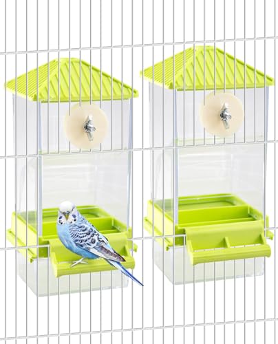 Hamiledyi Bird Feeder for Cage Automatic Parakeet Feeders Seed Container | No Mess Birds Food Catcher Transparent Parrot Cage Accessories for Budgies Cockatoos Finches Lovebirds Canaries 2 Pcs Green - color: Transparent Green - 2 Pcs
