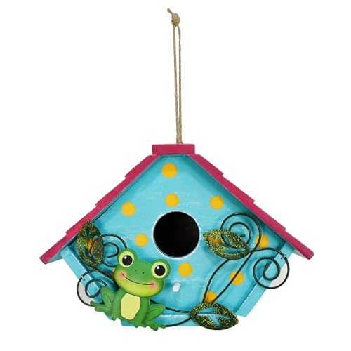 Wood Bird House Bluebird Nest Box Bird Boxes Home Birdhouse Hanging Outdoor | Decorative for Wren Finch Chickadee Sparrows Cardinals Garden Tree(Frog)