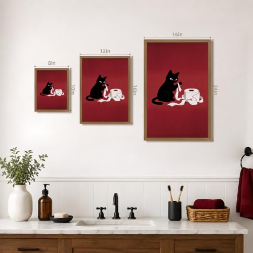 GELDSTEI Wood Framed Vintage Black Cat Funny Bathroom Wall Art 8x10 in | Playful Toilet Paper Black Cat Wall Decor, Humorous Bathroom Art Print, Unique Gift for Cat Lovers and Pet Owners - color: Cat, size: 10"L x 8"W