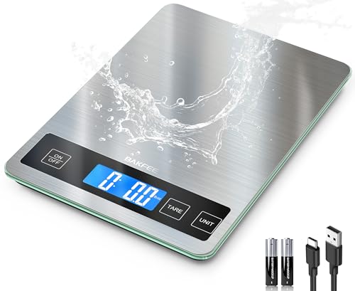 Food Scale, 33lb Kitchen Scale with 1g Precision, Rechargeable Black | Premium Stainless Steel & Tempered Glass, Splash-Resistant Sturdy Surface, USB-C or Batteries, for Cooking, Baking, Meal Prep - color: Rechargeable-Black