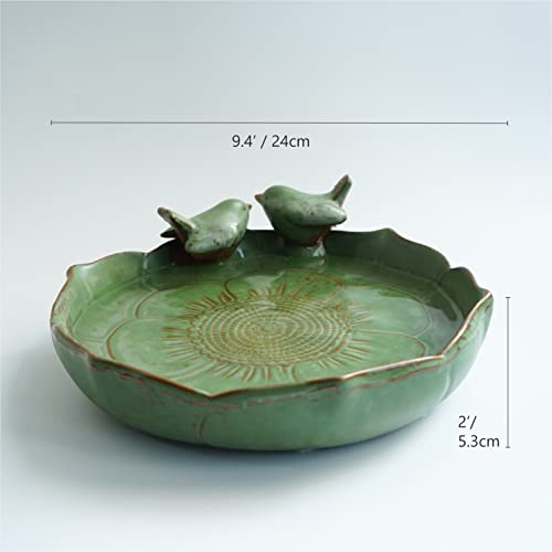 Moss Green 9.45 Inch Ceramic Heavy Duty Wild Bird Bath Bowl or Feeder for Outdoor Garden, Bowl Only - color: Cyan