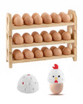 Bamboo Egg Holder Countertop with Silicone Egg Cleaner, 3-Tier Egg Holder for 36 Eggs, Stackable Design for Fresh Eggs, Farmhouse Egg Tray Storage Display Rack，Fits Quail, Duck, Chicken Eggs