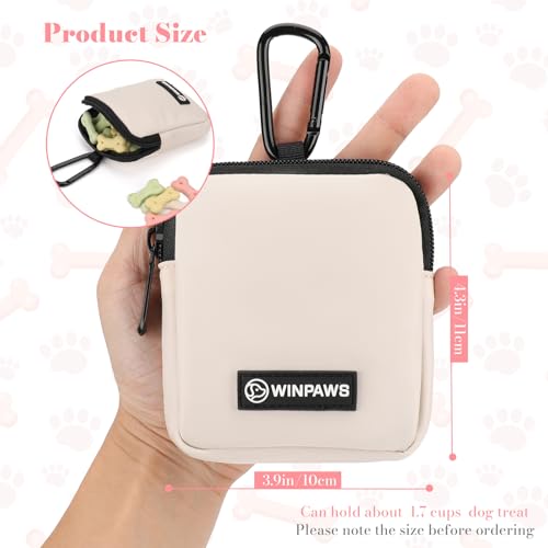 Dog Treat Pouch with Training Clicker,Waterproof Nylon Fabric Poop Bag Holders for Leashes,Hands Free Small Dog Walking Bag with Carabiner, Pet Puppy Training Walking Essentials (Beige) - color: Beige