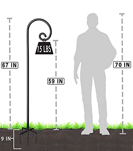 Outdoor Shepherd Hooks 76 inch Tall for Bird Feeder (2 Packs), Adjustable Metal Garden Poles for Hanging Plants Solar Light Lantern, Bright Black - size: 76IN