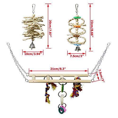 BWOGUE 7 Pack Bird & Parrot Toys, Bird Cage Toys for Conures, Wood Chew Set | Natural Wood, Bird Toys & Conure Toys, Climbing & Hanging Play, Hammock Rest, Corn Leaves & Luffa, Parakeets & Cockatiels