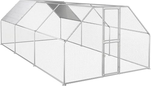 DWVO Large Metal Chicken Coop for 20-30 Chickens | 19.1 x 9.8 x 6.4 ft Walk-in Poultry Cage Chicken Run for Yard Outdoor with Anti-UV Cover Duck House Flat Roof Chicken Pen