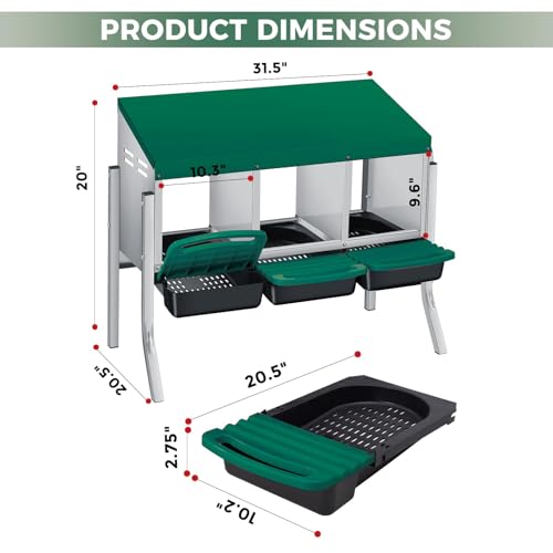 Garvee 3-Hole Rollaway Chicken Nesting Box for Hens –Chicken Nest Box with Removable Trays, Easy Egg Collection & Cleaning, Wall Mount or Freestanding, Sturdy Chicken Laying Boxes, Green - color: Green-3 grids with legs