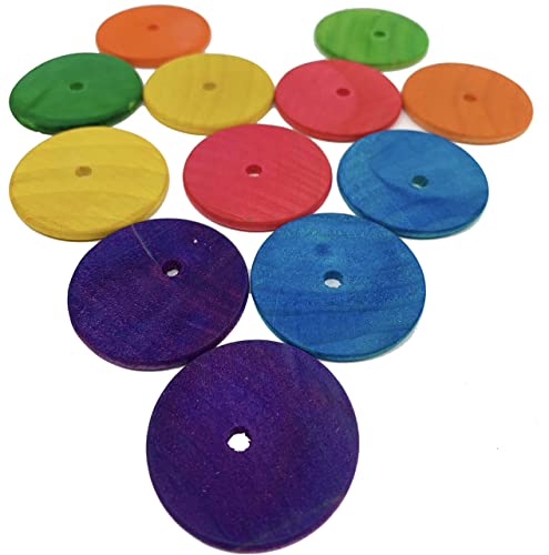 Bonka Bird Toys 2076 Pk12 Colored Wooden Drilled Discs 1.50" Diameter Parrot Toy, Conures, Amazons, African Greys, and Similar Sized Birds