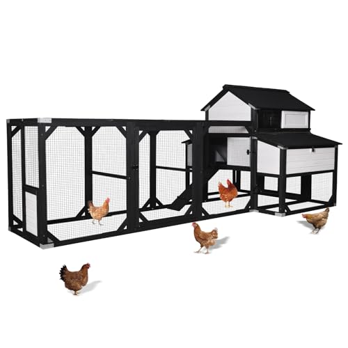 Aivituvin Extra Large Chicken Coop for 8-10 Chickens, Reinforced Outdoor Wooden Hen House with Run, 6 Nesting Boxes, Easy Clean Pull-Out Tray, Waterproof Asphalt Roof - Black, 118"L x 56.7"W x 50"H - size: 118.1"L x 56.7"W x 49.5"H
