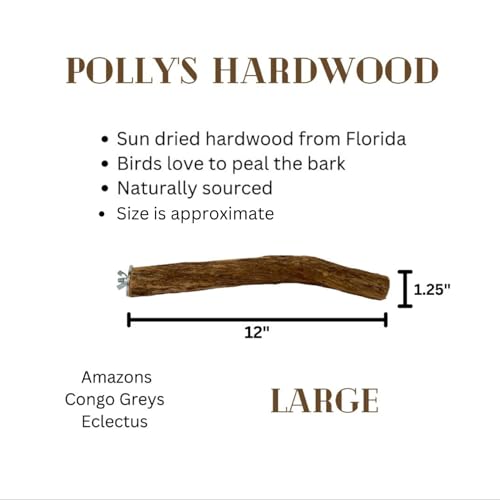 Polly's Single Bolt Hardwood Cage Perches Made in USA for Budgies, Parakeets, Cockatiels, Greys, Amazons, Blue & Gold Macaws, Cockatoos, Green Wing Macaws & Hyacinths. (Large) - size: Large
