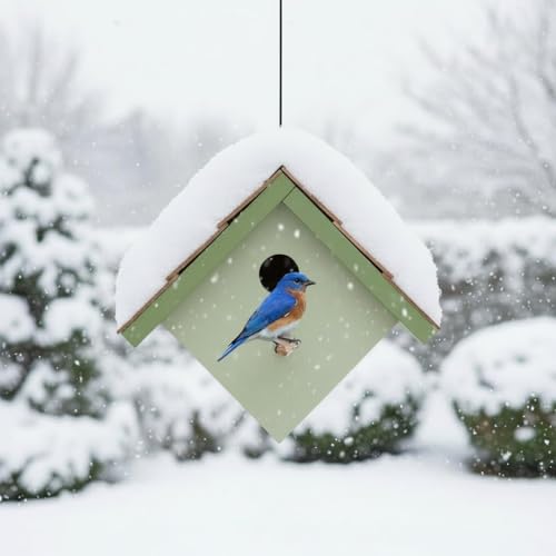 Large Cedar Bluebird House for Outside - Bamboo Shingles Roof Birdhouse for Bluebirds - Weather Proof Metal Protected - 13/16” Thickness Heavy Duty - Detachable and Easy Cleaning (1.5" Hole) - color: Wren&Bluebird