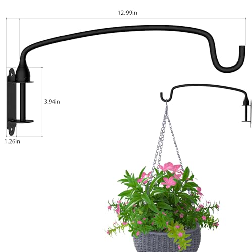 Plant Hook,12 Inch Plant Hanger Bracket Heavy Duty Wall Mounted Hooks for Hanging Bird Feeder, Flower Bracket, Anti Rust Metal Lanterns - color: Black, size: 12in 1Pack