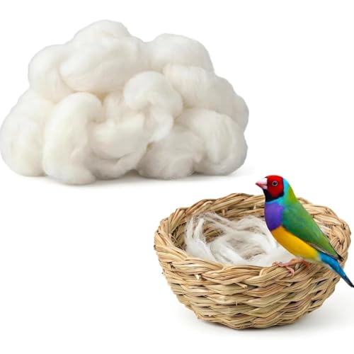 Natural Nesting Material,100% Natural Cotton Fiber,Eco-Friendly Animal Bedding,Bird Nesting Material for Hummingbirds,Parrots,Squirrels,Hamsters,Other Wild Birds & Animals,Gifts for Bird/Nature Lovers - color: White