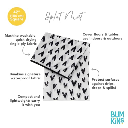 Bumkins Baby Splat Mat for Under High Chair, Babies Toddlers Eating Mess Mat, Waterproof Reusable Cloth for Arts and Crafts, Playtime Mat for Kids, Floors or Tables, Fabric 42inx42in, Black Hearts - color: A2 Hearts