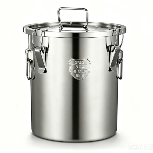 4.2Gal 304 Stainless Steel Containers with Lid and Locking Clamp, 20-28Lbs Metal Bucket for Kitchen, Dog Food Bird Seed Coffee Camping Container Storage Pail (16L) - size: Standard 16L/4.2gal