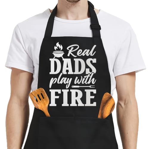 SANDJEST Funny Mens Aprons with Pockets for BBQ Grilling Cooking Grandpa Husband Apron for Birthday Christmas Father's Day - color: Dad 2