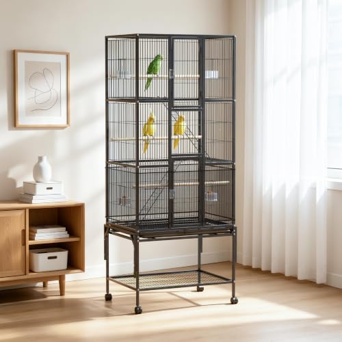 69-Inch Large Bird Cage with Dust Cover,Extra Large Bird Cages for Parakeet | Birdcages for Cockatiels Quaker Conure Lovebird Finch Canary Small Medium Parrot with Rolling Wheels,Black - color: Black