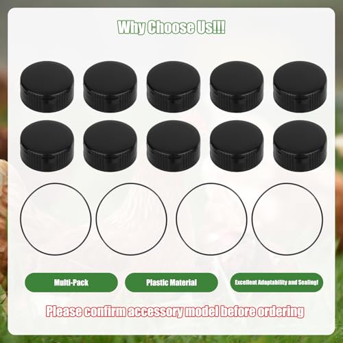 Poultry Fountain Renewal Waterer Parts, Compatible with Miller PPF3 PPF5 PPF7 10 Plastic Replacement Cap 4 O-Ring Chicken Poultry Feeder Fountain Renewal Parts Kit 3/5/7 Gallon