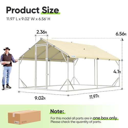 Quictent Large Metal Chicken Coop Run Upgraded Reinforced Hardware Cloth | Premium Galvanized Metal Tube, Walk-in Poultry Cage for Outdoor Yard Farm, Waterproof Cover, 13.1x9.8x6.6FT - size: 13.1x9.8FT