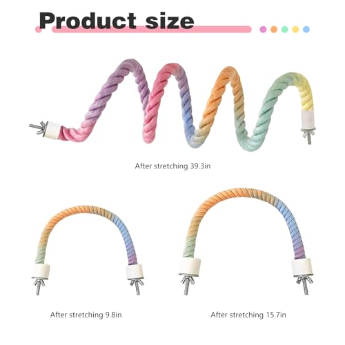 3pcs Bird Cage Climbing Rope Toys, Gradient Colorful Bird Rope Perch Stand, Bendable Cage Climbing Rope, Bird Cage Accessories, Suitable for All Birds (9.8''+15.7''+39.3'') - color: A