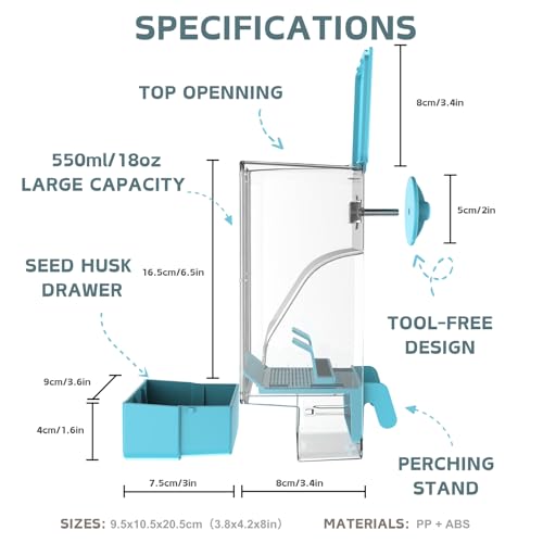 Automatic Bird Feeder, Bird Cage Feeder with Perch for Parakeet Canary Cockatiel Finch (Blue) - color: Blue