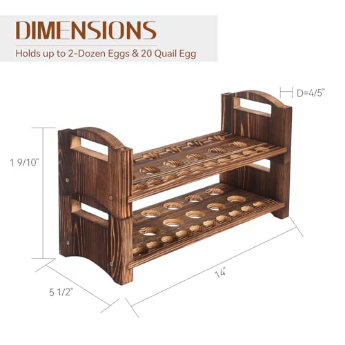 Wooden Egg Holder 2 Layer Rack Holders Countertop Stackable Quail Egg Sorter Storage Trays Organizer Display Stand Kitchen Rack Fits Duck, Turkey, Chicken Eggs,up to 36 Eggs, 2 Tier-Brown - size: 2-Tier