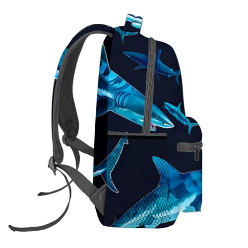 Shark Attack Backpack,Bold Deep Sea Blue Polyester Backpacks,Lightweight Double Shoulder Back Pack for Girls Women,Cool Fish Ocean Bookbag,School Bag Gifts,Casual Travel Daypack Book Packs - color: Shark 01