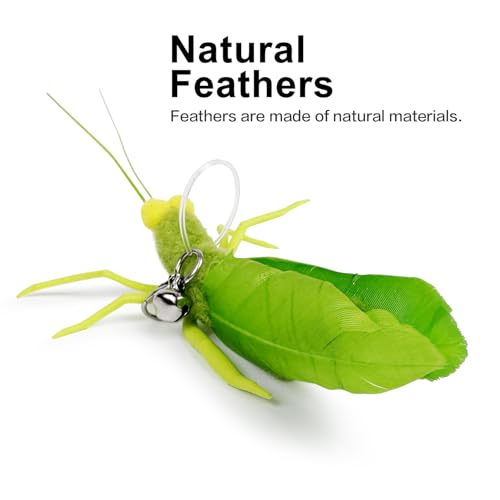 TTcat Cat Feather Wand Toys,Retractable Wand Toy with 3 Simulation Insects Dragonfly Grasshopper Refills,Interactive Cat Toy Kitten Toy for Indoor Cats to Play Chase Exercis.