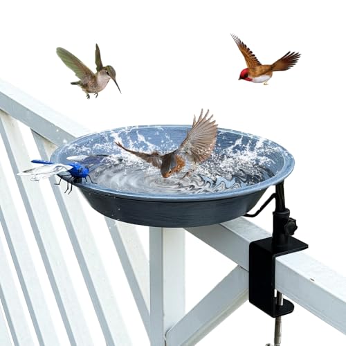 Deck Mounted Birdbath for Deck Railing Metal Bird Bath with Adjustable Sturdy Metal Clamp Bowl Birdbaths for Outdoor Garden Balcony Patio Deck in Gray Color - color: Gray