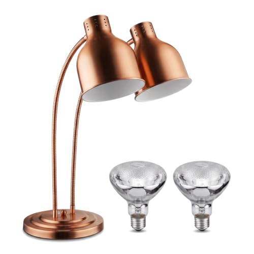 Dual Heads Food Heat Lamp with 500w Bulb Food Warmer Infrared Heating Lamp Countertop Restaurant Kitchen (Double Head(Copper))