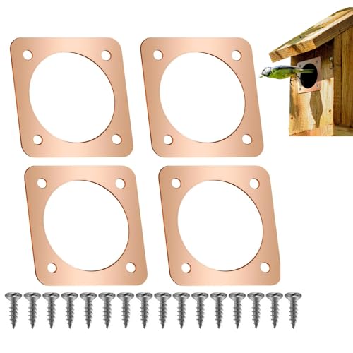 4 Pieces Birdhouse Predator Guard Copper Portal Metal Protector for Eastern Bluebird Houses 1 1/2 Inch Hole Guardian Baffle Mounting for Wren and Snake Defense(Rose Gold)