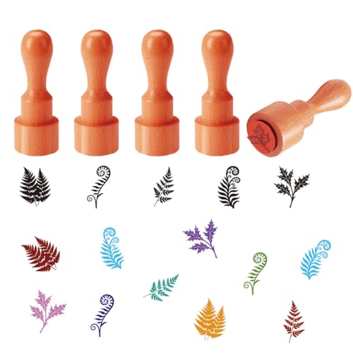 AHANDMAKER 5 Styles Ferns Stamps, Fern Leaves, Plant Silhouettes Mini Wooden Unique Designs Drawing Stamps for DIY Card Making Scrapbooking Stamping Crafting Planner Egg Decorating(No Ink Include) - style: Fern Leaves