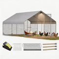 Metal Chicken Coop with Hardware Cloth, Walk-in Poultry Cage for Hen Duck | Hardware Cloth, Solar Light Included, UV-Resistant Waterproof Cover, Large Walk-in Space for 15-20 Birds - size: 156.2"L x 118.4"W x 78.0"H