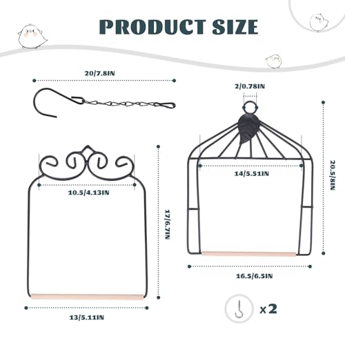 Metal Frame Hummingbird Swings and Perches with Wooden Dowel Black Bird Swing Outdoor Bird Perch Humming Bird Swing (2PK Different) - style: 2PK different