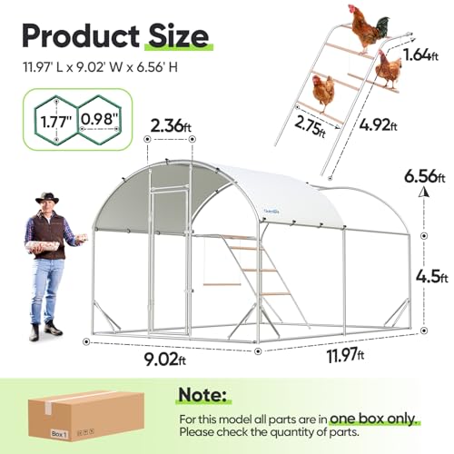 Quictent Essential Series 12x9ft Metal Chicken Coop Run w/Climbing Ladder | Walk-in Outdoor Poultry Cage with PVC Coated Chicken Wire, Hen Duck Rabbit Farm House, Waterproof Anti-UV Cover - size: 12x9ft