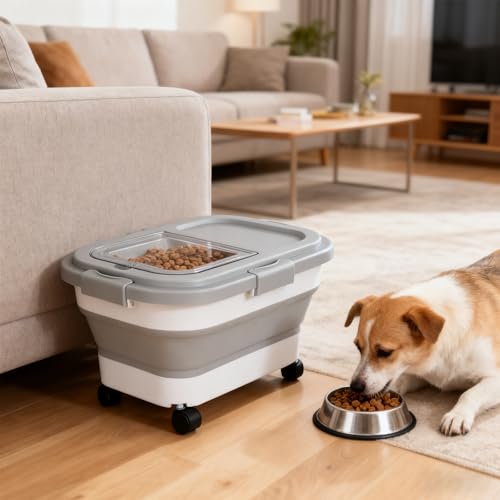 2 Pack Airtight Dog Food Storage Container, 15Lbs Collapsible Pet Dog Food Storage Bin with Scoops for Rice Grain Pet Dog Cat Bird Dog Treat Storage Food Fresh