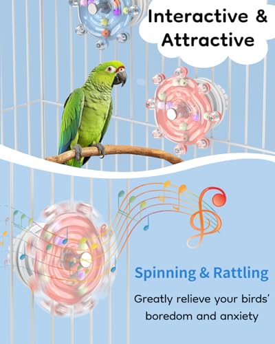 Pawfly 2 Pcs Bird Toys for Parakeets, Spinning Wheel Chew Toys, Interactive Spinner Rattle Parrot Toys, Cockatiel Toys, Bird Cage Accessories for Entertainment Chewing Exercise, Blue & Pink - color: Blue + Pink, size: 2 PC