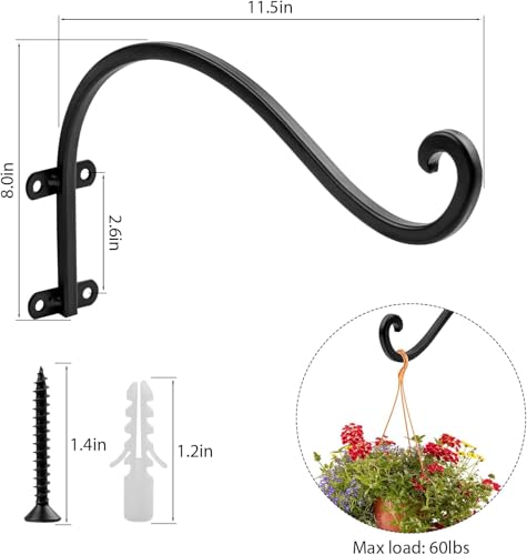 12 Inch Plant Hangers Outdoor,4 Pack Heavy Duty Plant Hanger Bracket | Hanging Basket for Plants Outdoor Brackets,80lbs Weight Capacity for Hanging Baskets,Bird Feeders,Lanterns and Wind Chimes - size: 12inch-4pcs