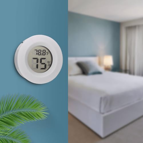 10 Pack Mini Hygrometer Thermometer - Digital Hygrometer Gauge LCD Monitor Temperature Humidity Meter Indoor Room Round Humidity Temperature Gauge for Greenhouse Home Kitchen - color: White