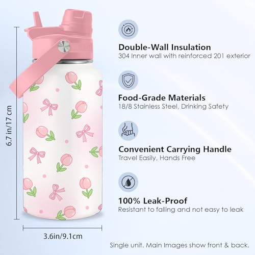 Tulip Gift for Women, 26oz Water Bottle with Handle for Girl Friends - color: Tulip-Pink