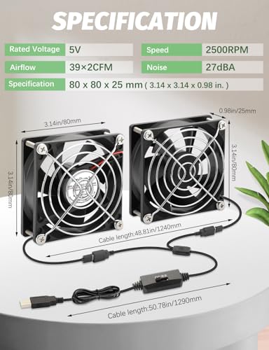 80mm USB Fan 2 Packs, 5V Small Computer Case Fan with Speed Control | 80mm x 25mm USB Cooling Fan, Brushless Motor, Big Airflow, for CPU Xbox PlayStation Router Entertainment Cabinet 3D Printer - style: 80mm x2
