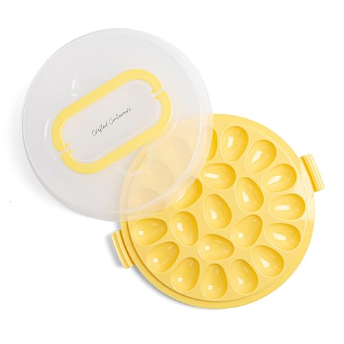 Deviled Egg Containers with Lid & Handles, 22-Count Portable Carrier, Dishwasher Safe Tray, Refrigerator Storage, High-Capacity Trays Deviled Egg Holder - Yellow - color: Yellow